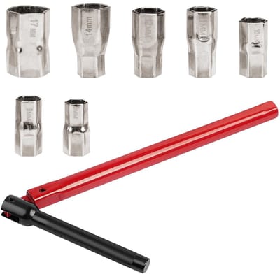 Dailygoods- Kraanmoersleutel 8-17 mm - Hoogwaardig Staal - 7 Hulzen - Corrosiebestendig - Flexibel - 270 Graden Draaibaar - Moersleutel