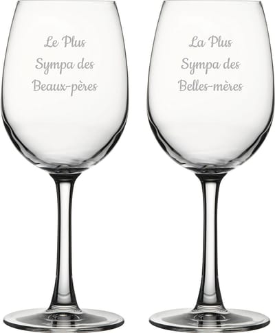 Witte wijnglas gegraveerd - 36cl - Le Plus Sympa des Beaux-pères & La Plus Sympa des Belles-mères