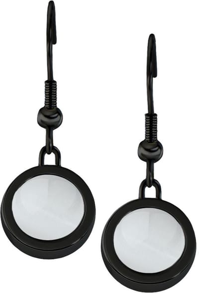 Quiges RVS Schroefsysteem Oorhangers Oorbellen Zwart met Verwisselbare Cat's Eye Beige Mini Munt Set - ECOS280