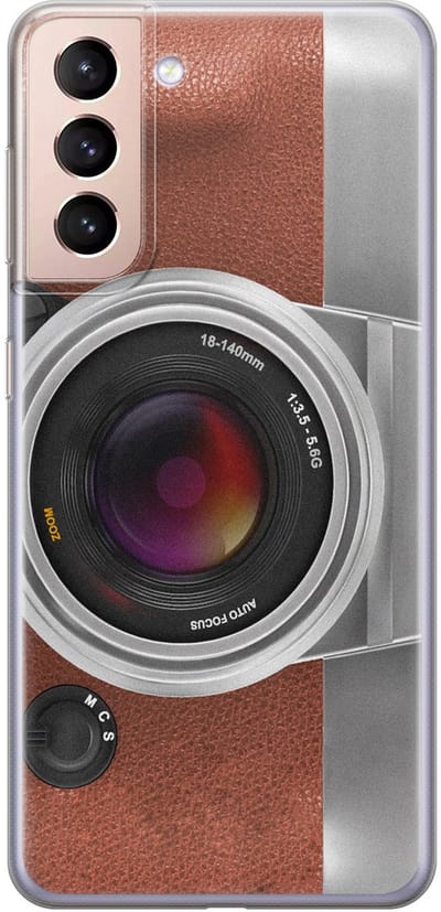 Leuke Telefoonhoesjes - Hoesje geschikt voor Samsung Galaxy S21 Plus - Vintage camera - Soft case - TPU - Print / Illustratie - Bruin