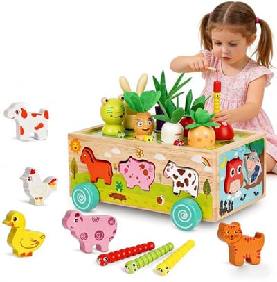 Montessori speelgoed - Wortel insteekspel - Houten speelgoed voor motorische ontwikkeling vanaf 2, 3 en 4 jaar - Sorteerspel van hout - Educatief speelgoedcadeau voor baby's (jongens en meisjes), paascadeau voor eenjarige