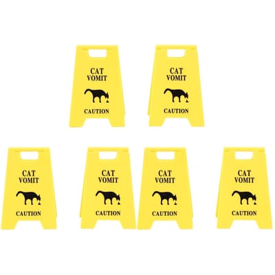 6 PCS Panneaux d'Avertissement Vomissement de Chat Plastique Multifonctionnel Évident Drôle Chats Vomit Avertissement pour Intérieur jaune