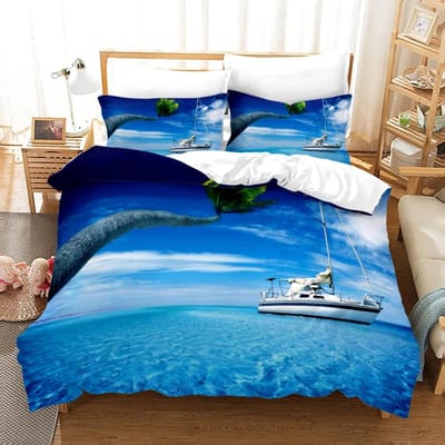Strand Zonsondergang Dekbedovertrek Set Tropisch Eiland Met De Palmboom En Zee Strand Natuur Thema Queen Size Dekbedovertrek 200x200cm