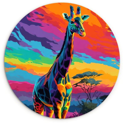 WallCircle® Wandcirkel 120x120 cm - Muurcirkel Giraffe - Savanna - Lucht - Gekleurd - Muurdecoratie woonkamer - Wanddecoratie slaapkamer - Kamer decoratie accessoires - Ronde schilderijen XXL