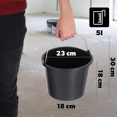 KADAX Bouwemmer gemaakt van plastic, 5l, mortelemmer voor tuin, bouwplaats, emmer met handgreep, wateremmer, stabiele cementemmer, mortelemmer, reinigingsemmer, zwart (10)