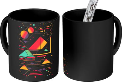 Magische Mok - Foto op Warmte Mokken - Koffiemok - Piramides - Cirkels - Neonkleuren - Geometrisch - Magic Mok - Beker - 350 ML - Theemok