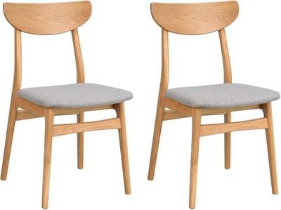 Rowico Home Rodham Eetkamerstoel Eiken - Met Lichtgrijze Zitting - Stof - Houten Eetkamerstoel - Set van 2 Eetkamerstoelen