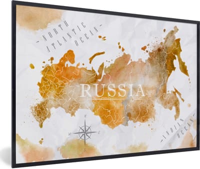 Poster in lijst - Fotolijst 120x80 cm - Posters - Rusland - Wereldkaart - Verf - Posterlijst zwart - Decoratie - Wanddecoratie woonkamer - Muurdecoratie slaapkamer
