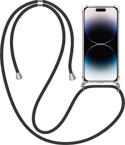 Telefoonhoesje Geschikt voor iPhone 14 Pro met Koord en Stootrand - TPU Backcover Shockproof met Lanyard - Smartphonica geschikt voor iPhone 14 Pro