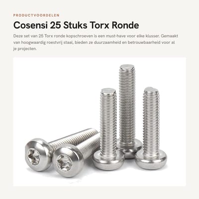 Dailygoods- Kopschroeven 25 stuks - Torx/Ronde kop - M5 x 16 mm - Roestvrij staal - Volledige schroefdraad - Milieuvriendelijk - Schroeven
