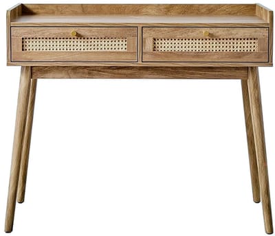 CALICOSY - Console 2 lades met rotanfronten en houten poten L100 cm - PALMO