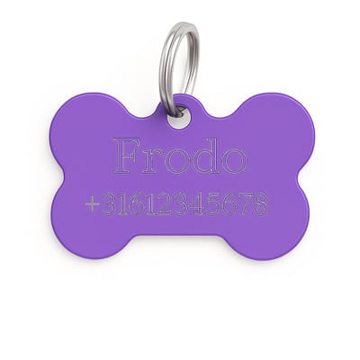 Lovelockers® | Hondenpenning inclusief graveren | Gegraveerde Penning Bot | Paars | maat L 38 x 26 mm | incl 2 regels gravering | Luxe honden penning