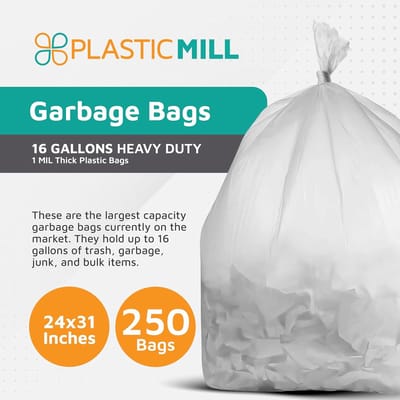 Sterke Doorzichtige Vuilniszakken 45-60 Liter (12-16 Gallon), 1 Mil Dik, Groot Formaat, 250 Stuks