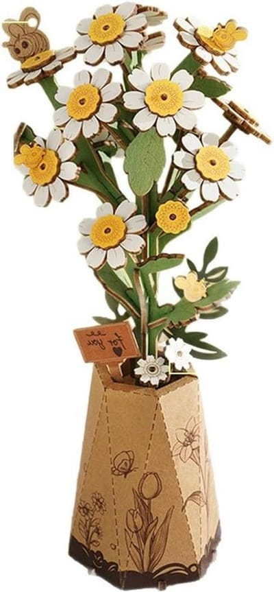 Allecto - Puzzelboeket met bloemen - Kunstmatige kamille - Zelf in elkaar te zetten - 3D - Houten - Modelbouwpakketten - Doe-het-zelf - Knutselset - Romantische cadeaus - Woonaccessoires - Geschikt voor volwassenenocio.