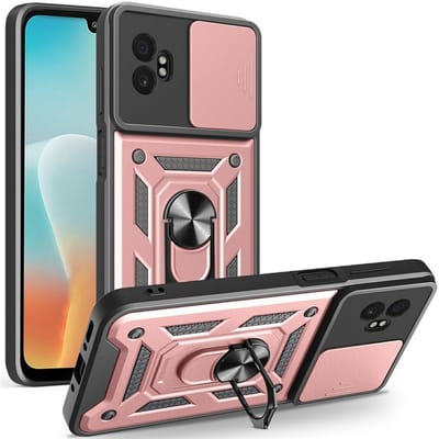 Coverup Hoesje - Geschikt voor Samsung Galaxy Xcover 7 Pro Hoesje - Coverup Armor Ring Kickstand Back Cover met Camera Shield - Rose Gold