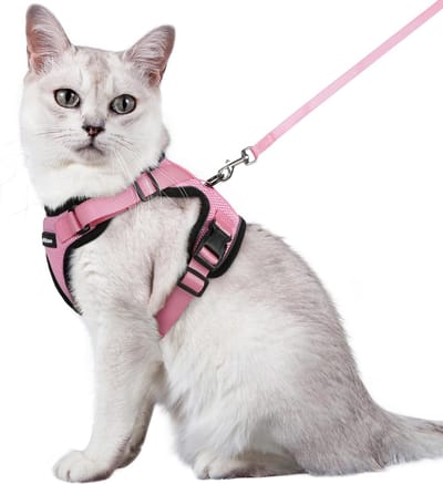 Kattenharnas met riem, zacht harnas voor katten, borstharnas, kattenharnas, onbreekbaar, verstelbaar, kattenvest, roze, M