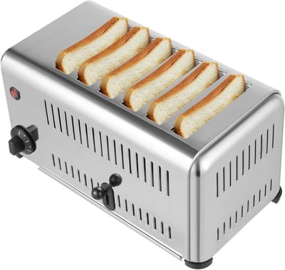 Broodbakmachine - Elektrische Bakker - Restaurant Keuken - Roestvrij Staal - 6 Sneetjes - Zilver