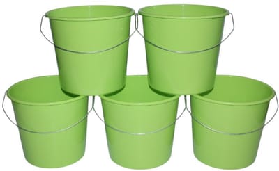 HL huishoudemmer - emmer - 10 Liter - set van 5 - groen - kunststof - stalen handvat