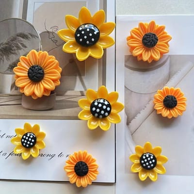8-delige set schattige ronde plastic zonnebloemmagneten voor koelkast of kantoor whiteboard organisatie black