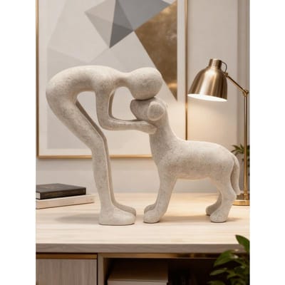 Sculpture de Chien pour Décoration Intérieure, Statue Mignonne d'Homme et de Chien pour Bureau, Salon, Chambre à Coucher, Maison, Cadeaux Commémoratifs pour Amoureux des Animaux, Décoration de Pièce, Décoration de Maison Sandstone