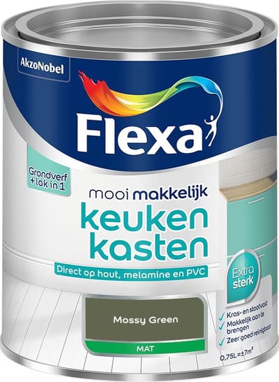 Flexa - Mooi Makkelijk Keukenkasten Mat - Mossy Green - Mengverf - 750 Ml