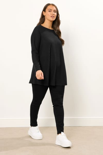 Yours Zwart Zacht Aanrakend Geribbeld Topje Met Lange Mouwen Size 48