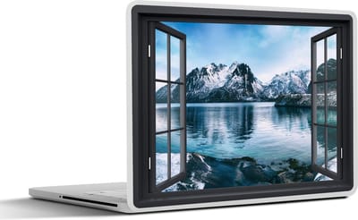Laptop sticker - 10.1 inch - Doorkijk - Berg - Water - 25x18cm - Laptopstickers - Laptop skin - Cover
