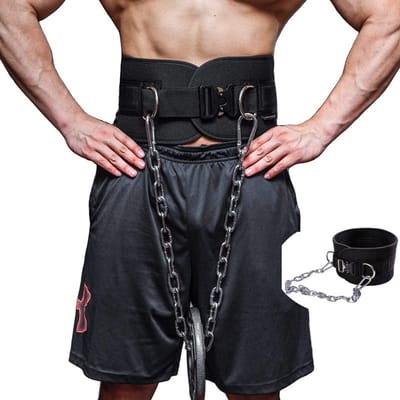 Pull Up rugondersteuning verzwaarde riem met ketting voor power training - vrouwen en mannen dip belt-Unisex, robuuste gewichthefgordel - met ketting - 102 cm- Geschikt voor fitnessliefhebbers