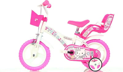 Kinderfiets - Meisjesfiets - Buiten spelen - Met mandje en poppenhouder - 12 inch - Wit roze