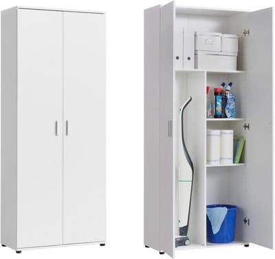 Huishoudelijke kast 75 cm breed met stofzuigervak en planken voor reinigingsmiddelen