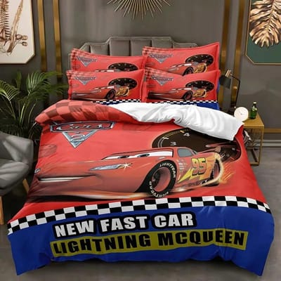 Cartoon Auto's Beddengoed Set Lightning McQueen Dekbedovertrek Jongens Beddengoed Beddengoed Cadeau voor Kinderen EU King(240*220cm)3pcs