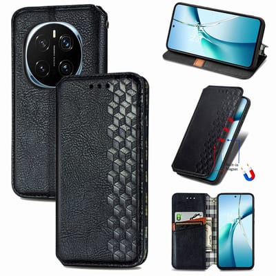 Luxe PU Lederen Ruitpatroon Wallet Case + PMMA Screenprotector voor Honor Magic7 Pro _ Zwart