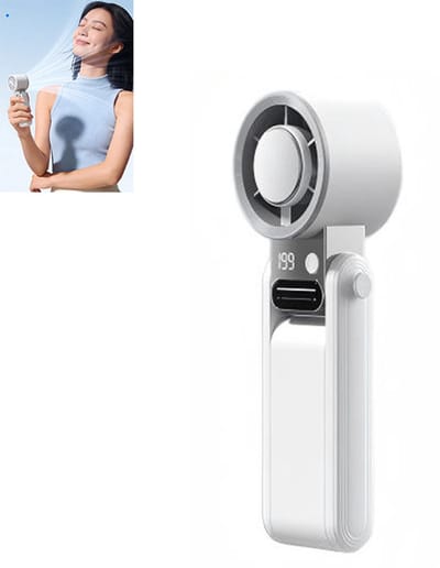 Draagbare turbo handventilator - Opvouwbare hand koelventilator - 199 standen oplaadbare ventilator - 3-in-1 opvouwbare zakventilator - 3000mAh batterij, USB oplaadbaar, snelle koeling - ABS - 59,6×51×183,6mm - Geschikt voor buiten en reizen - Wit