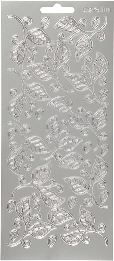 Stickers, bladeren, vel 10x23 cm, zilver, 1 vel
