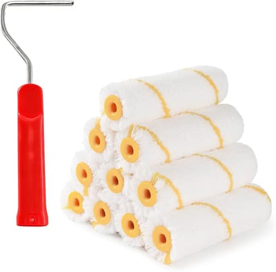 Thijox - 10 Stuks Kleine Verfrollers 10 cm met Rubberen Grepen - Mini Verfroller voor Muurverf en Lak op Waterbasis - Perfect voor Schilderprojecten T