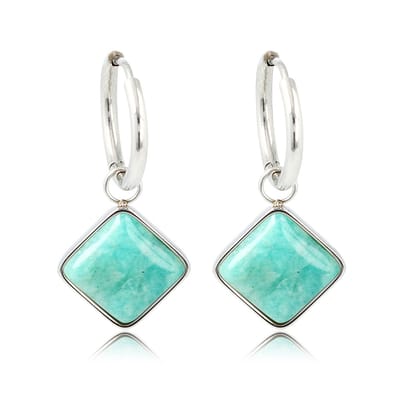 My Bendel - Zilverkleurige Oorbellen Salmiak Model met Amazonite Edelsteen - met Luxe Cadeauverpakking | Sieraden Voor Dames