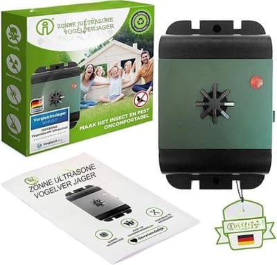 Zyrex®Duivenverjager Ultrasoon Geluid – Vogelverjager – Kraaien & Duiven Verjager – Groen/Zwart - 7cm x 4cm x 12cm