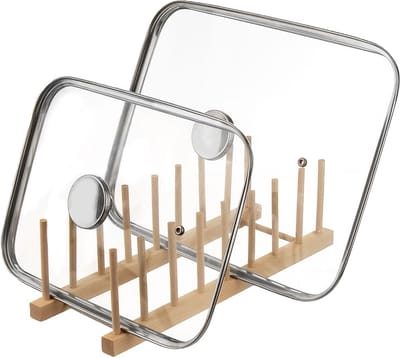 Borden en Dekselhouder Houten 35,5x13,5x11 cm - Bordenhouder - Bordenstandaard - Dekselstandaard - Potdekselhouder