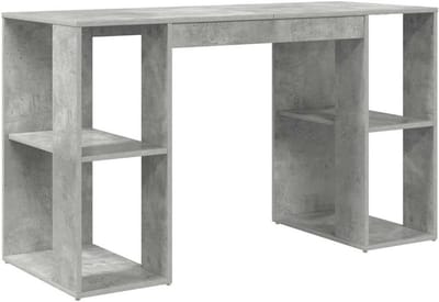 Bureau met opbergruimte - Werktafel - Thuiswerken - Gestructureerd houtmateriaal - 130 x 505 cm - Betongrijs