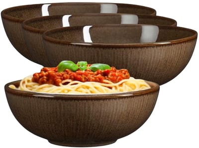 Mica Decorations Pasta bord Nusa - 8x - bruin - 17 x 6 cm - keramiek - diep bord