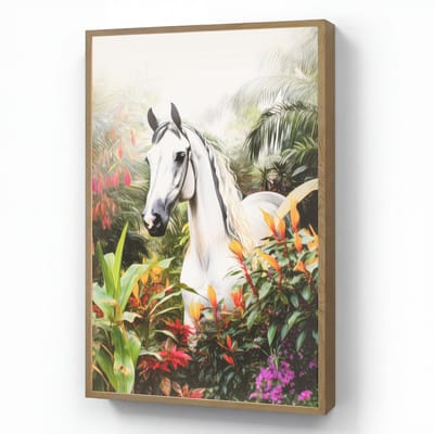 Nachtlampje 60x90 cm - Kinder lamp - Paard - Wit - Bos - Bloemen - Planten - Tafellamp kinderkamer draadloos - Slaapkamer lampje - Bedlamp kinderen - Kinderlampje - Wandlamp babykamer - Nachtlampjes