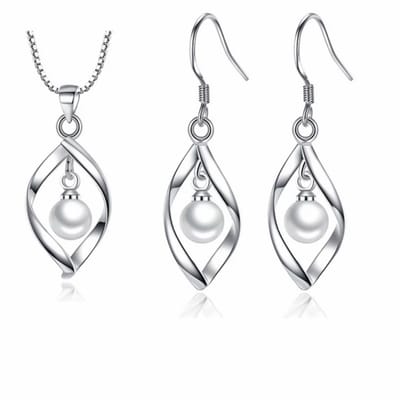 2-Delige set Elona-Ketting - Oorbellen-Zilver- synthetische Parel- Charme Bijoux
