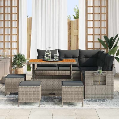 vidaXL - Tuinbank - Set - 10 - st - 7-Aantal - zitplaatsen - Grijs - poly - rattan