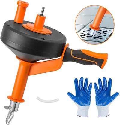 Rioolafvoerreiniger - Pijpenreiniger - Handmatig en Elektrisch Aangedreven Trommelvormige Afvoerreiniger - Dubbele Modi Beschikbaar - Wasbak Ontstopper - Oranje