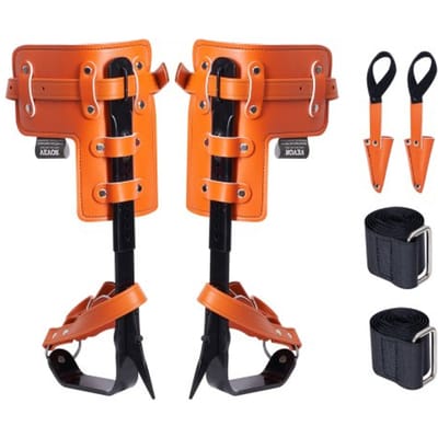 VEVOR Boomklimspikes, 1 Paar Klimsporen Van Gelegeerd Staal, Draagvermogen 350 Lbs, Boomklimuitrusting met Banden En Spikebeschermer, Boomverzorgingsuitrusting voor Klimmers, Jacht, Fruitplukken, Oranje