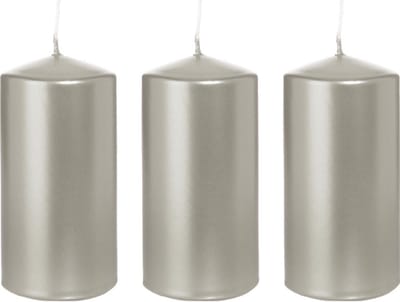 Trend Candles Cilinderkaars/stompkaars - 3x - zilver - 6 x 12 cm - 40 branduren - horeca kaarsen