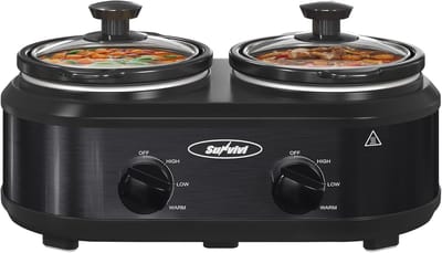 Dubbele Slowcooker - Warme Maaltijden - Gerechten Bereiden - Twee Separate Kookzones - 25 Kwarts - Zwart