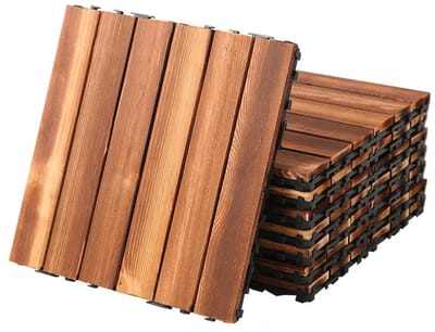 Terrastegels Hout - Balkonvloer Buiten - Buitenruimte Verfraaien - In elkaar grijpend Systeem - 30x30 cm - Natuurlijk Hout