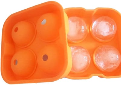 Igoods Siliconen IJsballenvorm - 4 ijsballen Ø 4,5cm - Whiskey ijsballen - Oranje