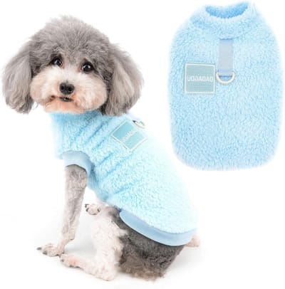 Zachte Fleece Hondensweater voor Kleine Honden, Warme Winterkleding met D-ring Harnas en Leash, Ideaal voor Koude Weer en Chihuahua's, Blauwe Pullover, Maat S